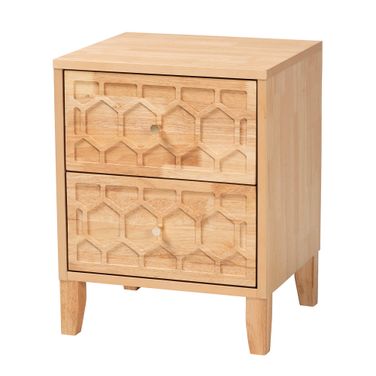 Hosea Carved Honeycomb 2 Drawer Nightstand In Natural