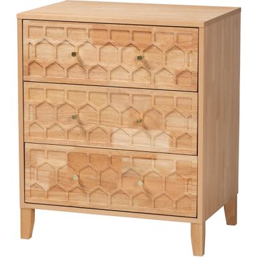 Hosea Carved Honeycomb 3 Drawer Chest In Natural