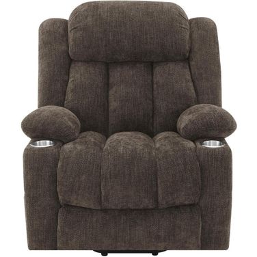 Houston Upholstered Power Lift Recliner Chair In Dark Brown