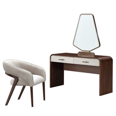 Houston Vanity Table with Mirror and Chair In Walnut