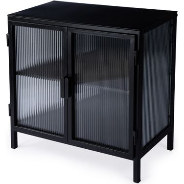 Hoxton Ribbed Glass Accent Cabinet In Black