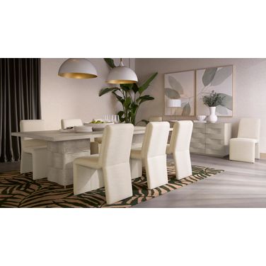 Hoyos 100 Inch Hoyos Dining Room Set In Light Wash and Warm Brass
