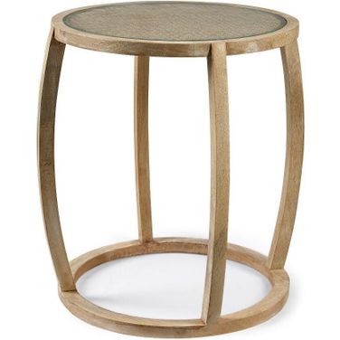 Hubbard I Light Brown Wood Round Top With Glass Accent Table