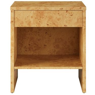 Hudson 1-Drawer Burl Wood Nightstand With Shelf In Natural
