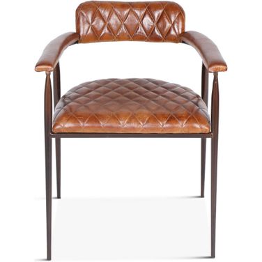 Hudson Armchair In Brown Quilted Leather and Iron