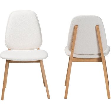 Hudson Boucle Upholstered Dining Chair Set of 2 In White and Natural