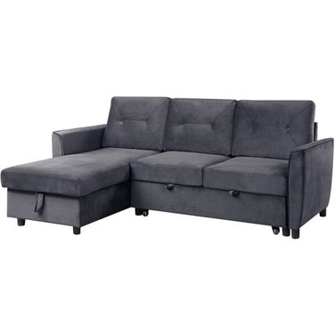 Hudson Dark Gray Velvet Reversible Sleeper Sectional Sofa With Storage Chaise
