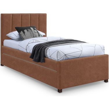 Hudson Vegan Leather Twin Trundle Bed In Cognac