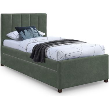 Hudson Vegan Leather Twin Trundle Bed In Green