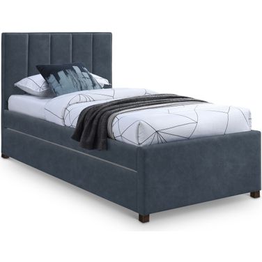 Hudson Vegan Leather Twin Trundle Bed In Navy