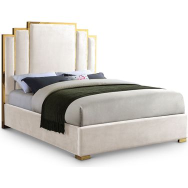 Hugo Velvet King Bed In Cream