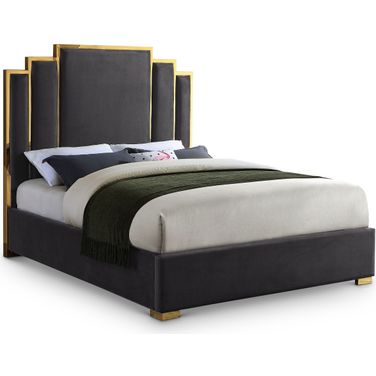 Hugo Velvet King Bed In Grey