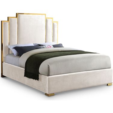 Hugo Velvet Queen Bed In Cream