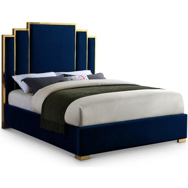 Hugo Velvet Queen Bed In Navy