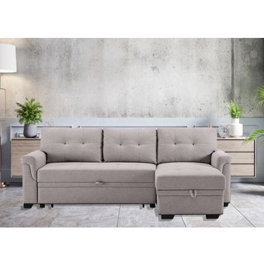 Hunter 84 Inch Linen Reversible Sleeper Sectional Sofa with Storage Chaise In Light Gray