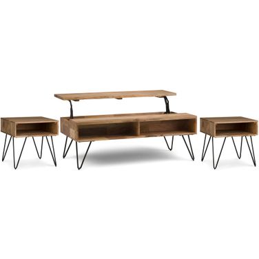 Hunter Solid Mango 48 Inch Coffee Table with 22 Inch End Tables Set of 3 In Natural