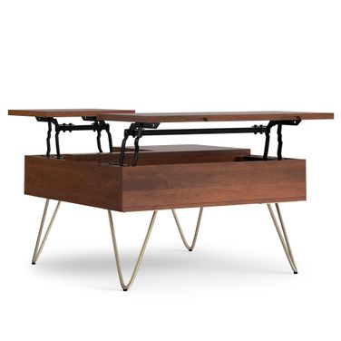 Hunter Solid Mango Wood Lift Top Square Coffee Table In Umber Brown and Gold