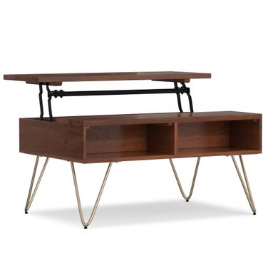 Hunter Solid Mango Wood Small Lift Top Coffee Table In Umber Brown and Gold