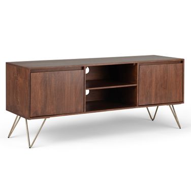 Hunter Solid Mango Wood TV Media Stand In Umber Brown and Gold
