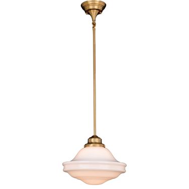 Huntley 12 Inch Pendant White Glass In Natural Brass