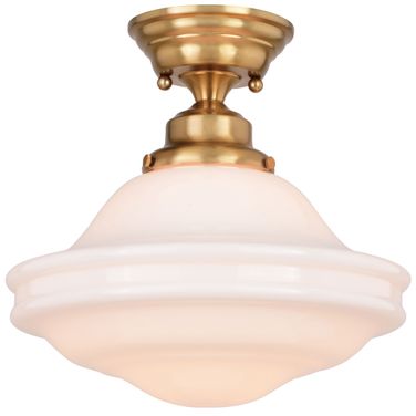 Huntley 12 Inch Semi-Flush Ceiling Light White Glass In Natural Brass