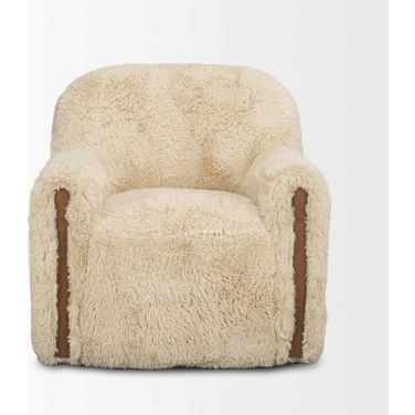 Huntley Faux Fur Fabric Swivel Accent Chair In Cream