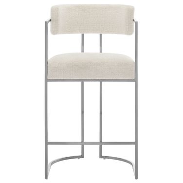 Huron Curved Back Fabric and Metal Counter Stool In Silver and Cream