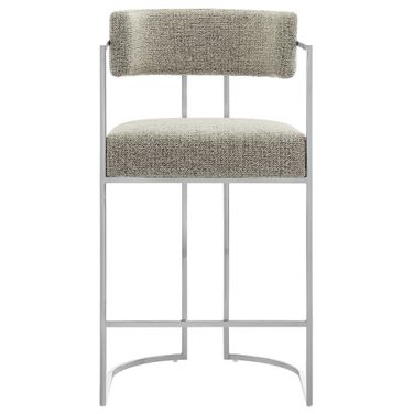 Huron Curved Back Fabric and Metal Counter Stool In Silver Wheat