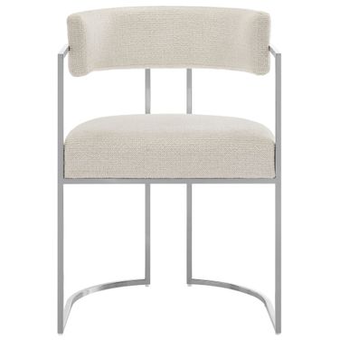 Huron Curved Back Fabric and Metal Dining Accent Chair In Silver and Cream