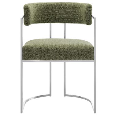Huron Curved Back Fabric and Metal Dining Accent Chair In Silver Leaf