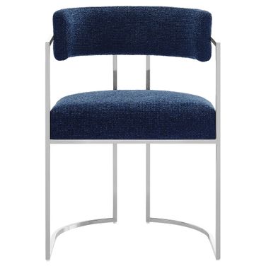 Huron Curved Back Fabric and Metal Dining Accent Chair In Silver Navy