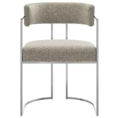 Huron Curved Back Fabric and Metal Dining Accent Chair In Silver Wheat