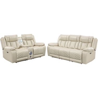 Huron Power Double Reclining Living Room Set In Beige