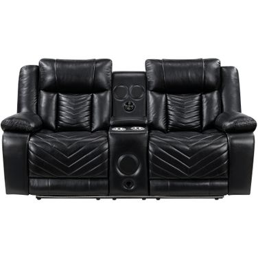 Huron Power Double Reclining Loveseat with Center Console and Charging Ports In Black