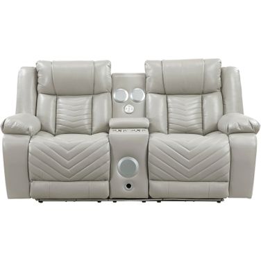 Huron Power Double Reclining Loveseat with Center Console and Charging Ports In Gray