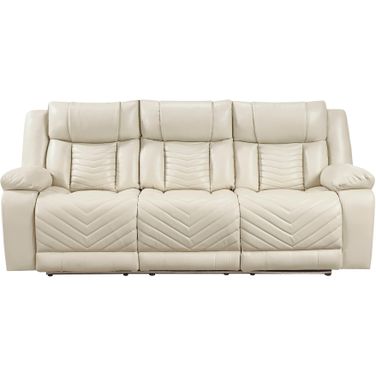 Huron Power Double Reclining Sofa with Center Drop-Down Cup Holders and Charging Ports In Beige