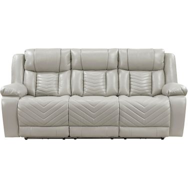Huron Power Double Reclining Sofa with Center Drop-Down Cup Holders and Charging Ports In Gray