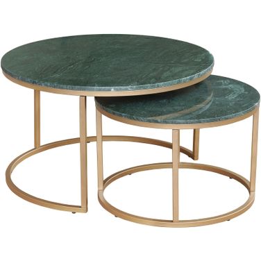 Hushe Marble Solid Hand-Made Set of Two Nesting Round Coffee Tables In Green