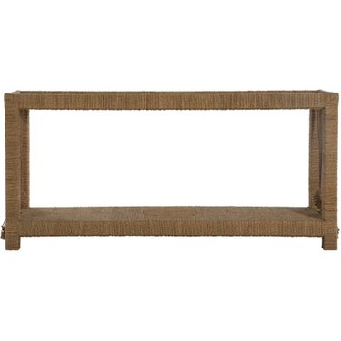 Hutch Console Table In Natural Seagrass and Tempered Glass