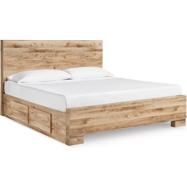 Hyanna King Panel Bed with 2 Side Storage In Tan and Brown