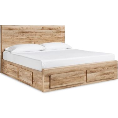 Hyanna King Panel Storage Bed with 2 Under Bed Storage Drawer In Tan