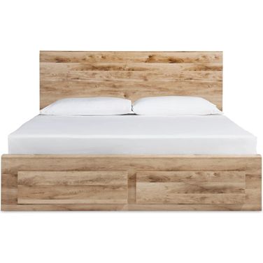 Hyanna Queen Panel Storage Bed with 2 Under Bed Storage Drawer In Tan