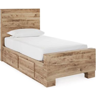 Hyanna Twin Panel Bed with 1 Side Storage In Brown