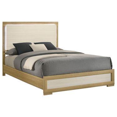 Hyland Wood Queen LED Panel Bed In Natural and White