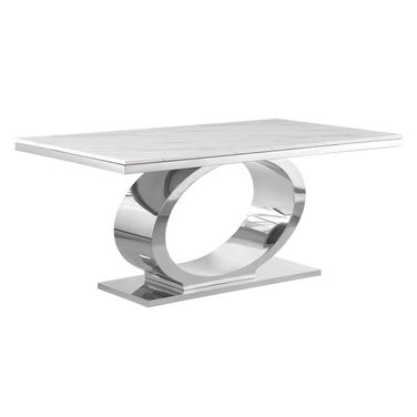 Ibraim 68 x 39 Inch Dining Table In White Marble and Stainless Steel