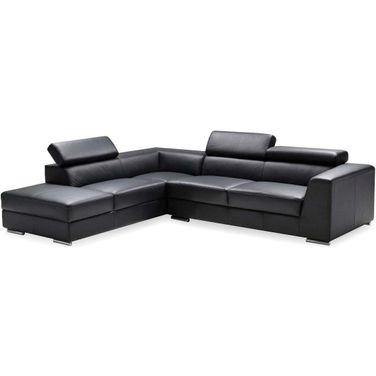 Icon Black Premium Leather Left Side Facing Chaise Sectional