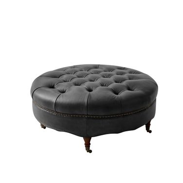 Idalia Genuine Leather Ottoman In Black