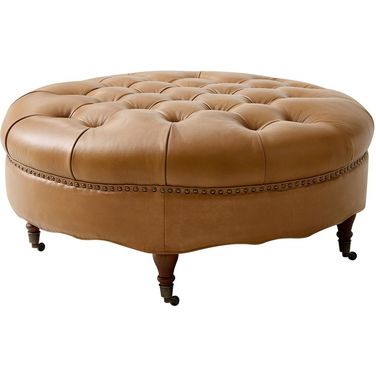 Idalia Genuine Leather Ottoman In Camel