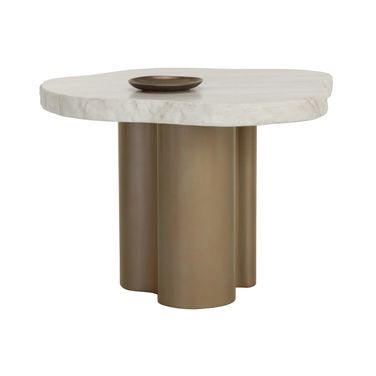 Idris 44 Inch Idris Dining Table In Antique Brass and Cream