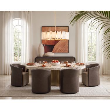 Idris 86 Inch Dining Room Set In Antique Brass and Cream